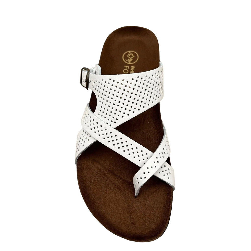 White Mountain Women's Leather Slide Sandals Size 9 White/Brown Toe Loop Style