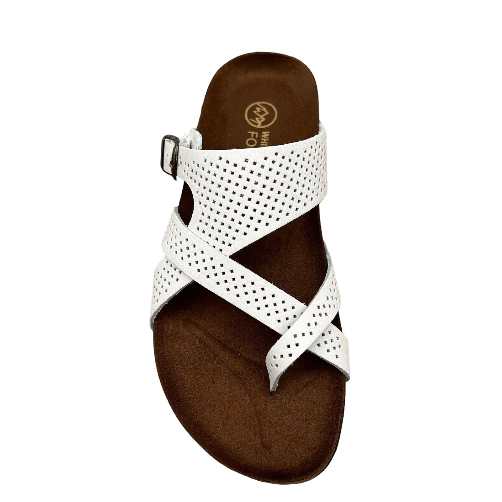 White Mountain Women's Leather Slide Sandals Size 9 White/Brown Toe Loop Style