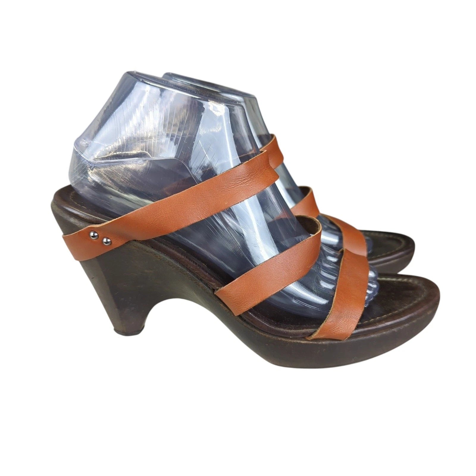 Vtg Donald Pliner Sandals Women's Size 10M Leather Strappy Wooden Heel Brown