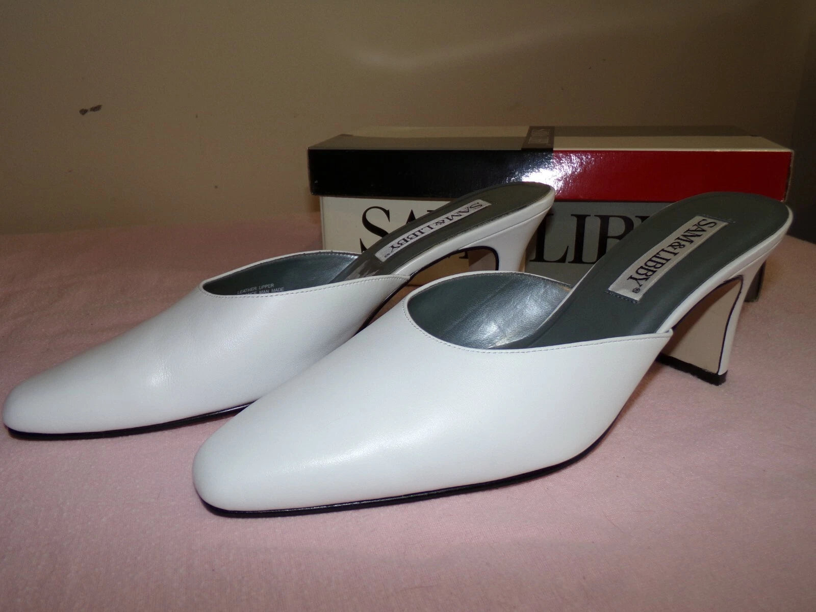 Ladies Slip on Heels, Mule Style, White, by Sam & Libby, Size 10