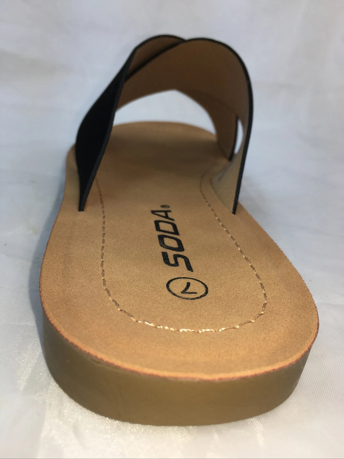 SODA-REFLECT-BLACK NUBUCK PU X BANDS Slide CASUAL Fashion Women Sandal Slip On