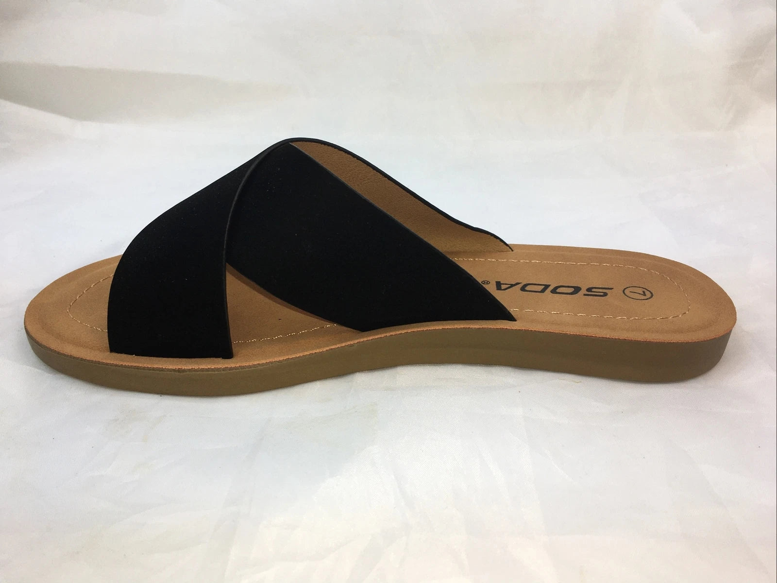 SODA-REFLECT-BLACK NUBUCK PU X BANDS Slide CASUAL Fashion Women Sandal Slip On