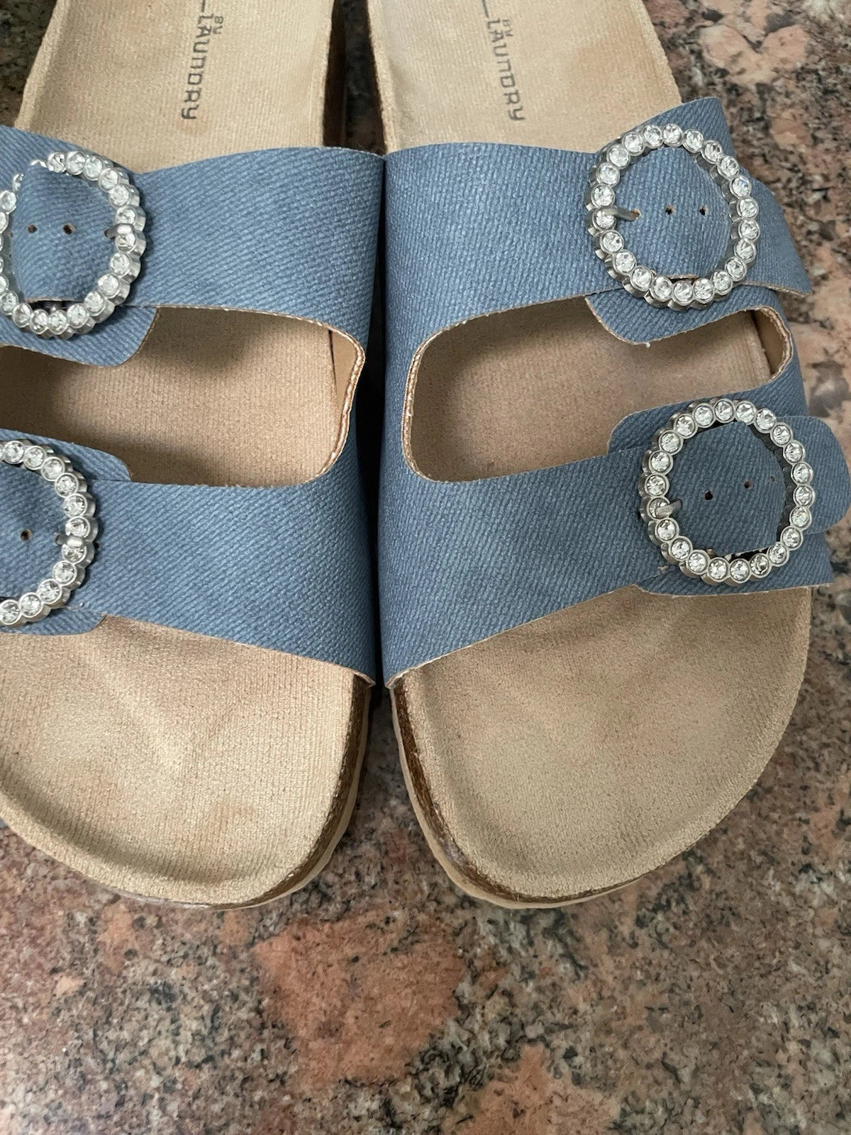 womens ortho Style sandals size 9.5-Blue w/Rhinestone Accent~Never Worn~comfy