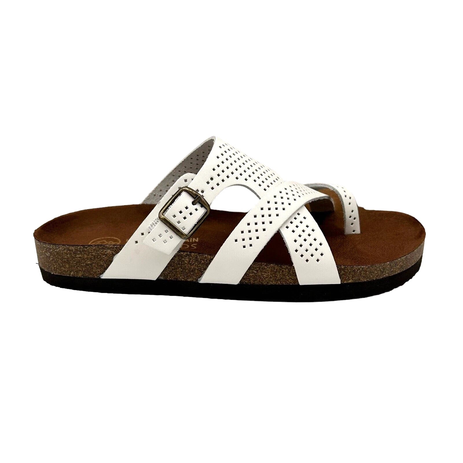 White Mountain Women's Leather Slide Sandals Size 9 White/Brown Toe Loop Style