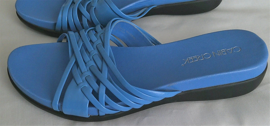 Cabin Creek Womens Strappy Slide Flat Sandals Size 8M Blue 1.5" Heel