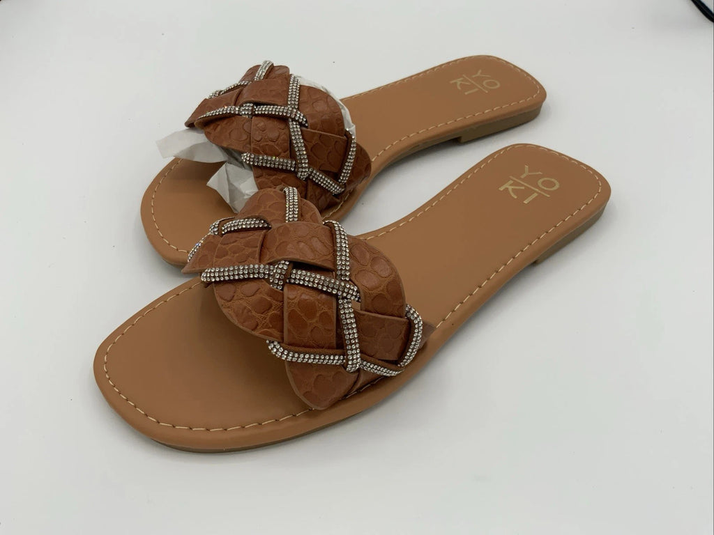 YOKI Women's Fashion Flat Sandal, Rust, Brown,Sz 6.5