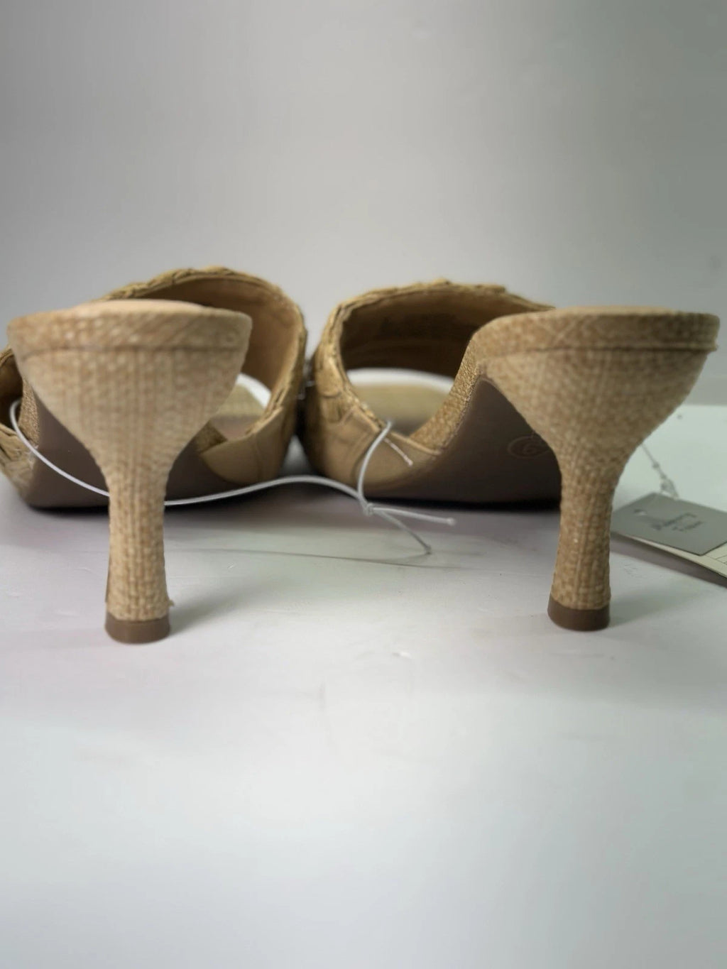 Woven Rafia heeled sandals Sz 9| coastal cowgirl, summer slide mules Resort Wear