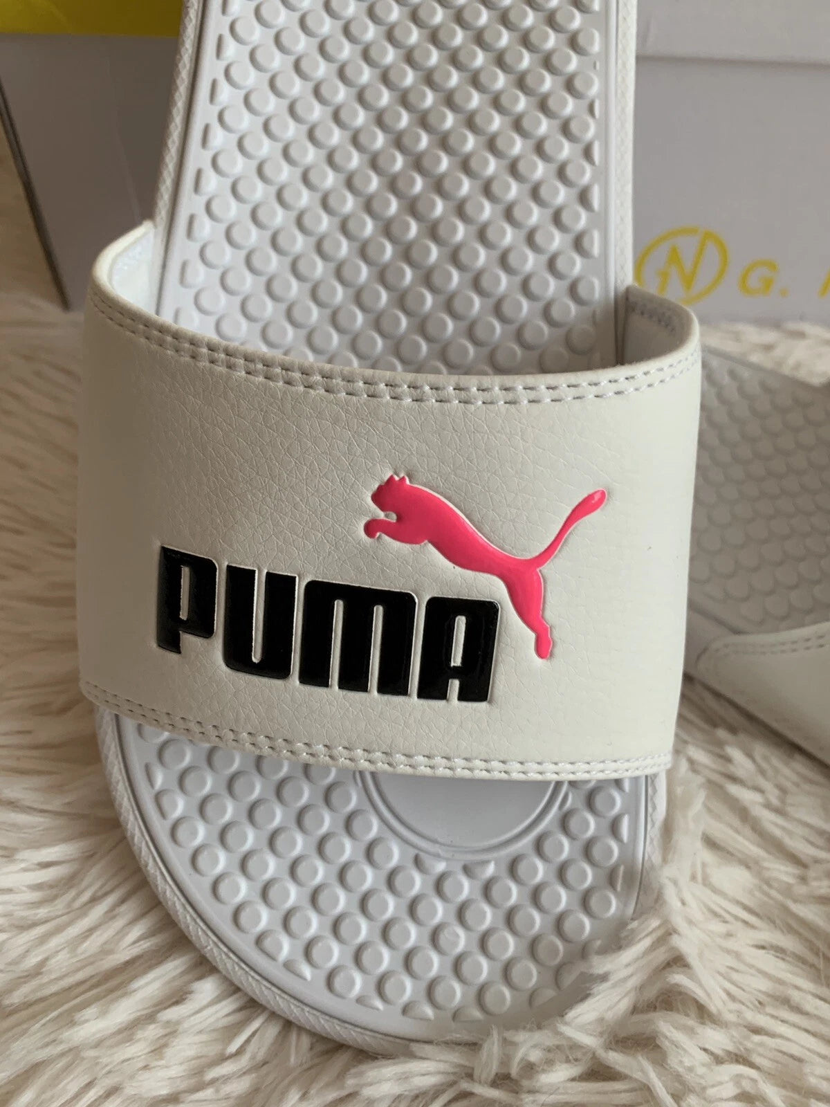 Women’s Slides Size 9 PUMA Cool Cat Style: 371013 13 White Knockout/Pink