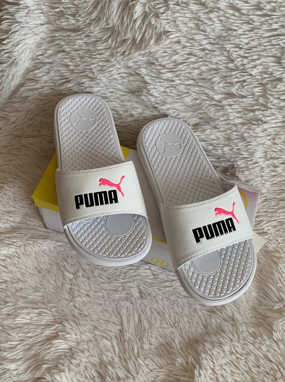 Women’s Slides Size 9 PUMA Cool Cat Style: 371013 13 White Knockout/Pink