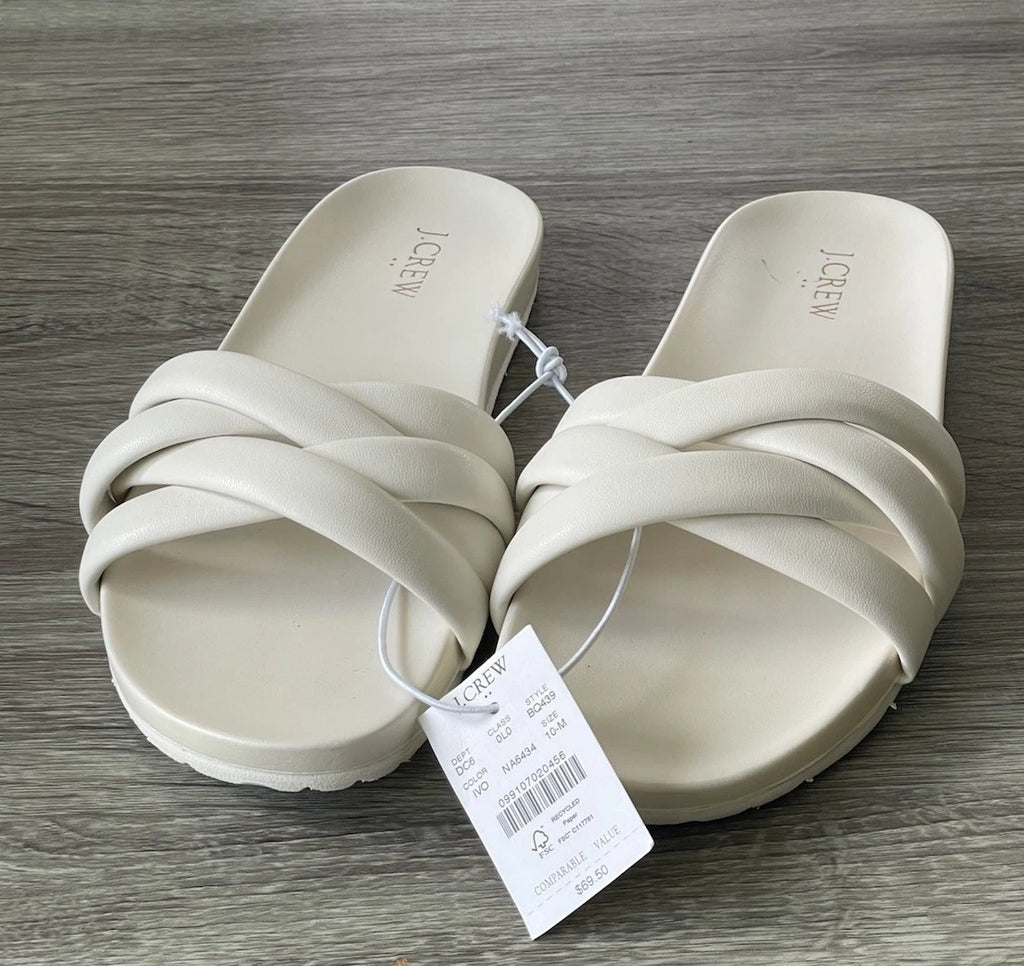 🔥 J. Crew Crisscross Style BQ439 White Slip On Slide Sandals Women Size 10 $69