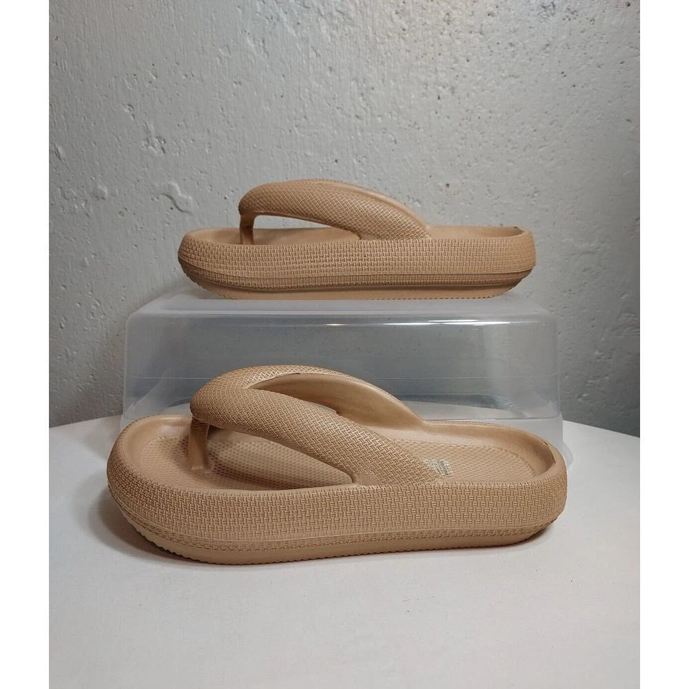 Fashion Flip Flop Thong Sandals Cushioned Slides Tan Rubber Textured 7
