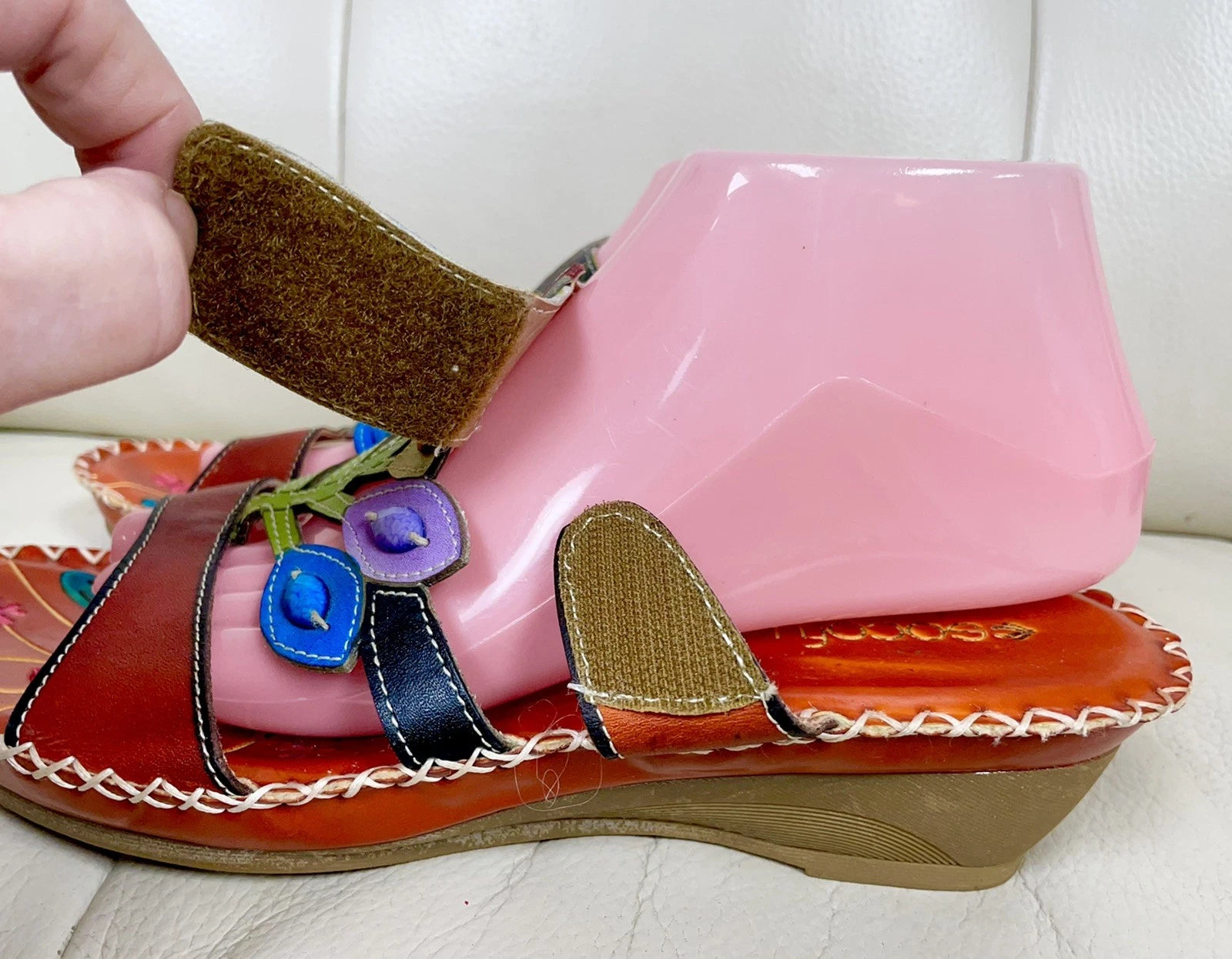 Socofy Colorful Sandals Women’s EU 42 US 10 Leather Leaf Cutout Style Slip On