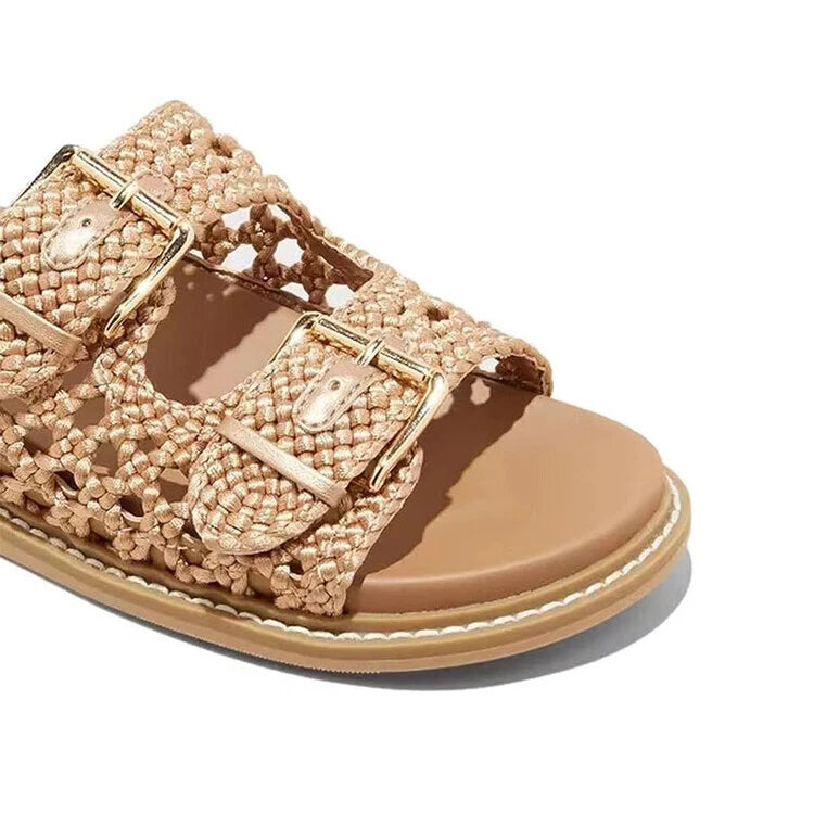 Womens Fashion Open Toe Weave Buckle Strap Beach Slipper Sandal Slide Shoes