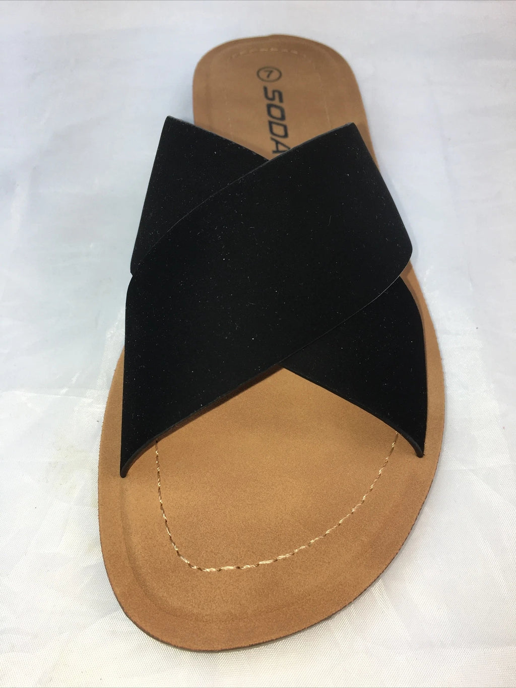 SODA-REFLECT-BLACK NUBUCK PU X BANDS Slide CASUAL Fashion Women Sandal Slip On