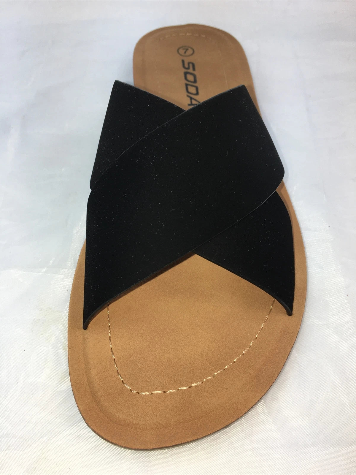 SODA-REFLECT-BLACK NUBUCK PU X BANDS Slide CASUAL Fashion Women Sandal Slip On