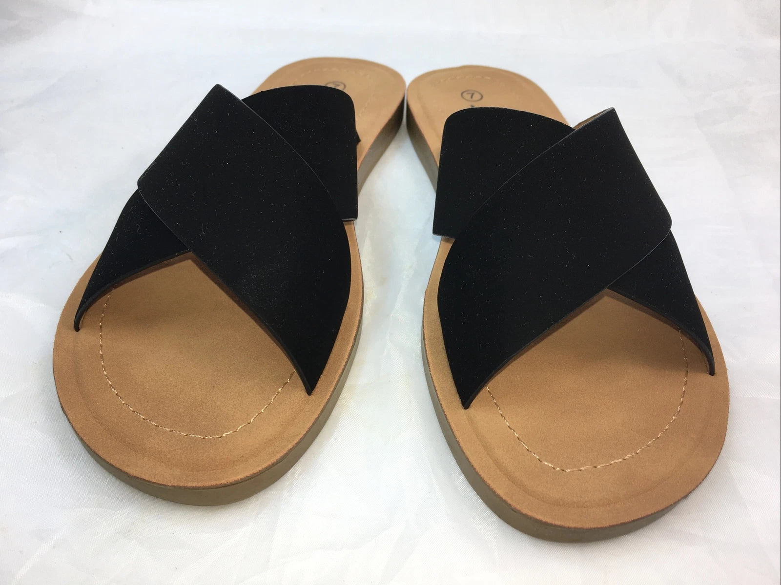 SODA-REFLECT-BLACK NUBUCK PU X BANDS Slide CASUAL Fashion Women Sandal Slip On