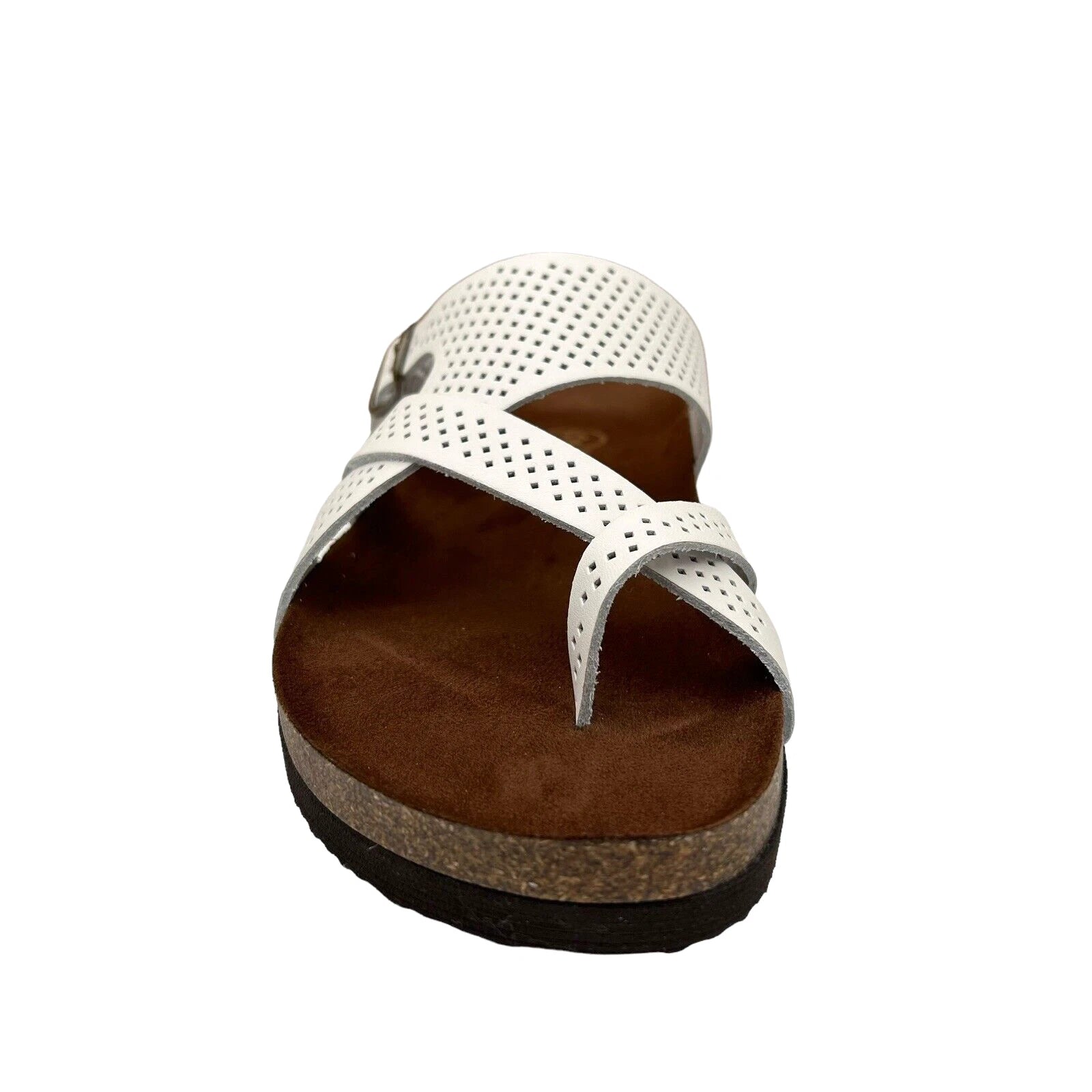 White Mountain Women's Leather Slide Sandals Size 9 White/Brown Toe Loop Style