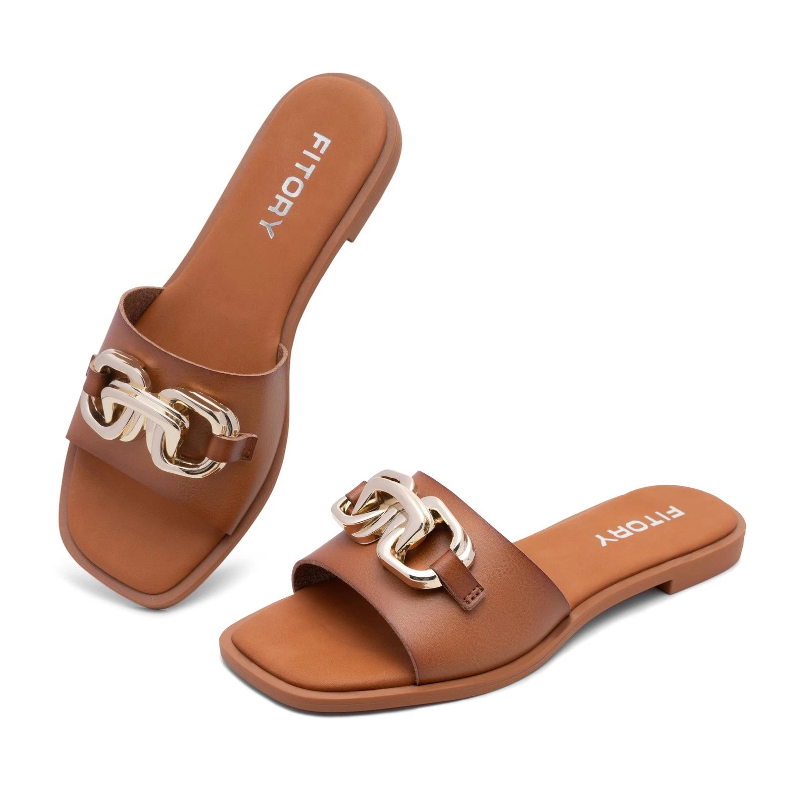 Women's Flat Sandals Fashion Slides With Soft Leather Slippers for Summer Bro...