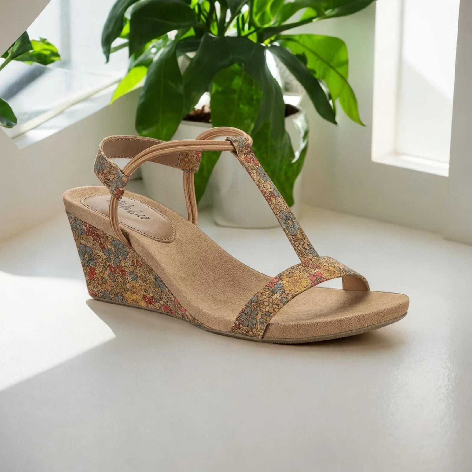 Style & Company Womens Mulan Cork TStrap Wedge Sandals Floral Cork 2 Size 8M NIB