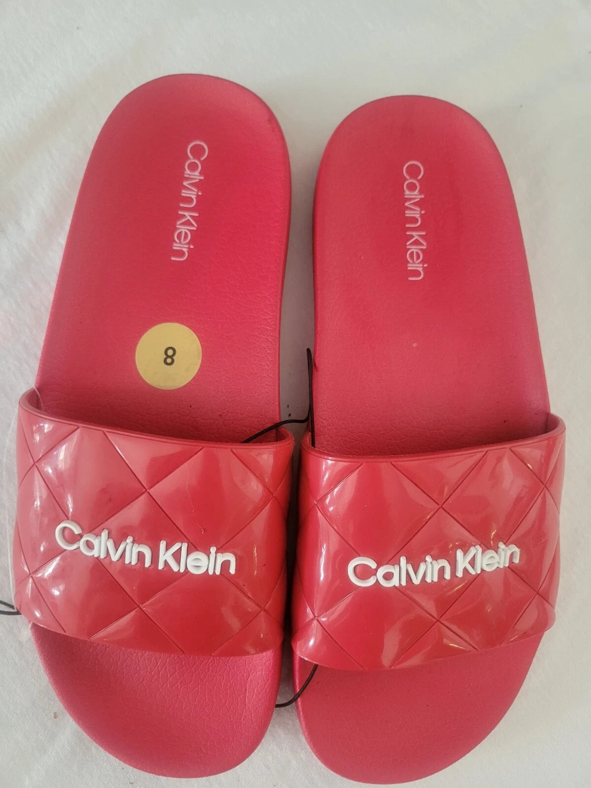 WOMENS CALVIN KLEIN RED QUILTED STYLE SLIDES 8