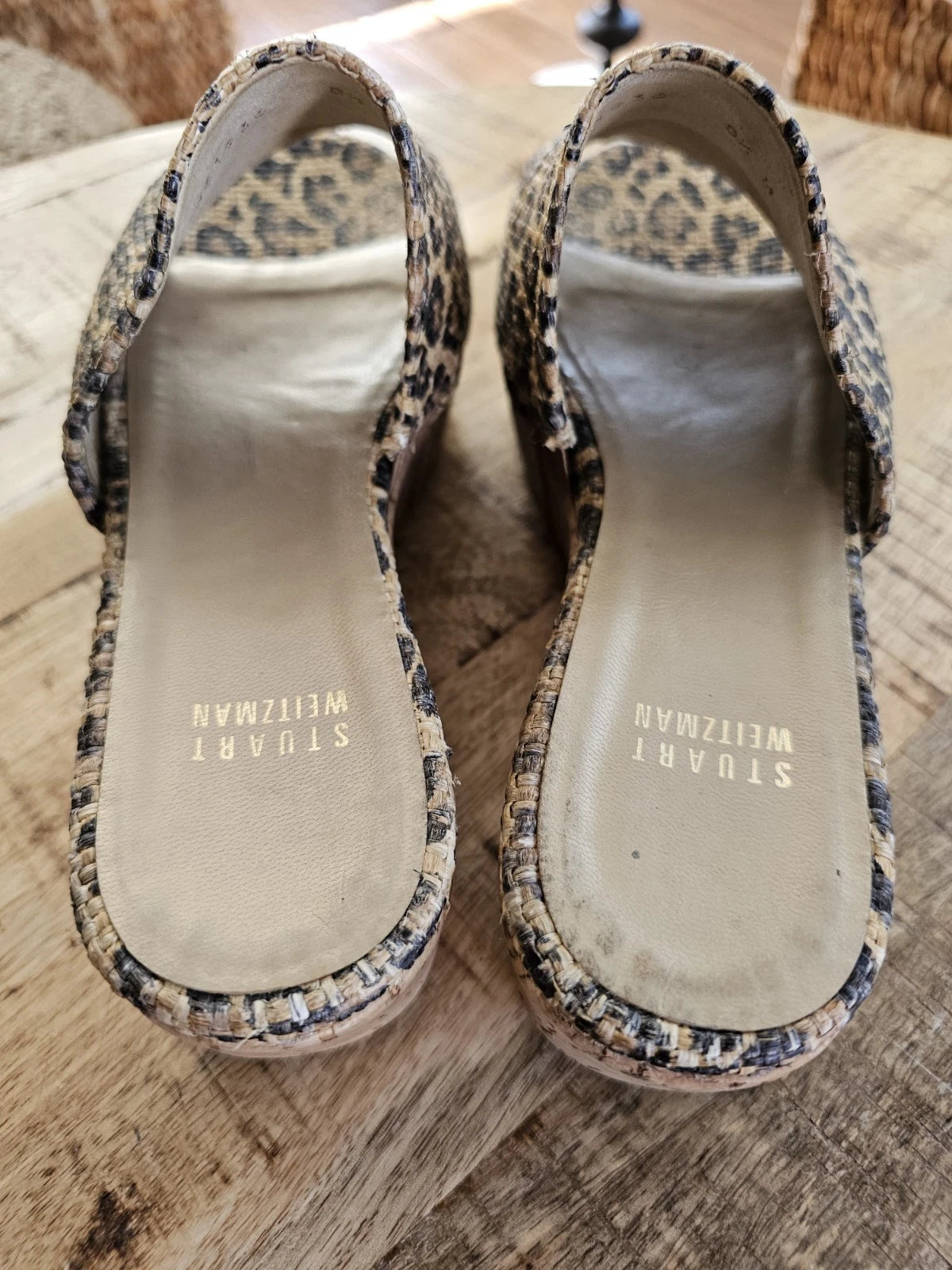 Stuart Weitzman Womens Flatout Leopard Canvas Raffia Flatform Slide Sandals 8.5