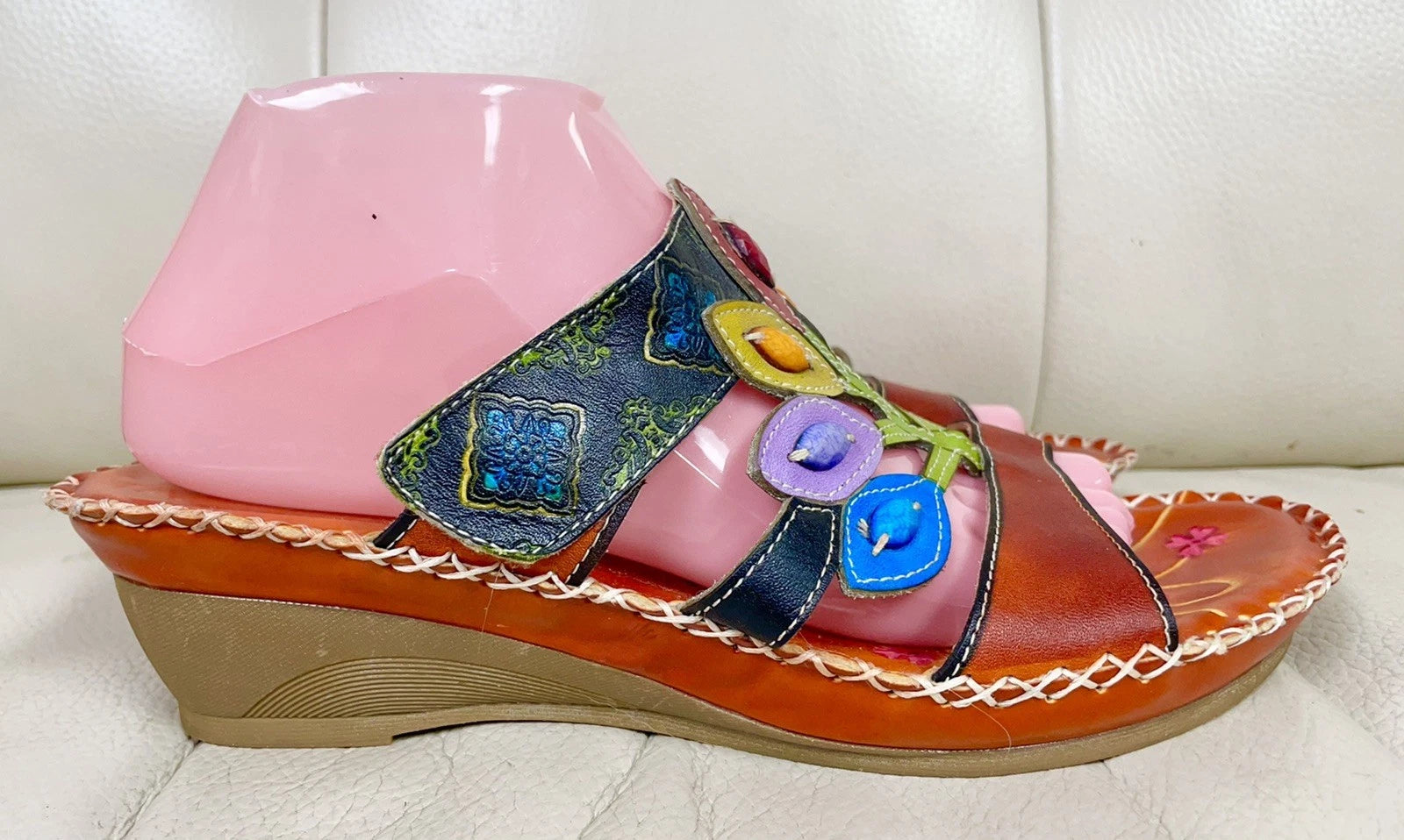 Socofy Colorful Sandals Women’s EU 42 US 10 Leather Leaf Cutout Style Slip On