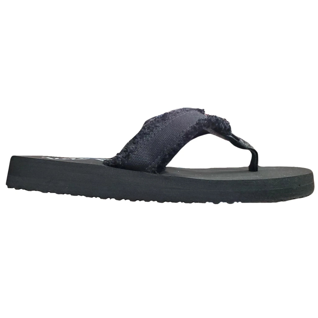 Very G Womens GJazz 3 Frayed Top Fashion Flip Flop Sandal, Black