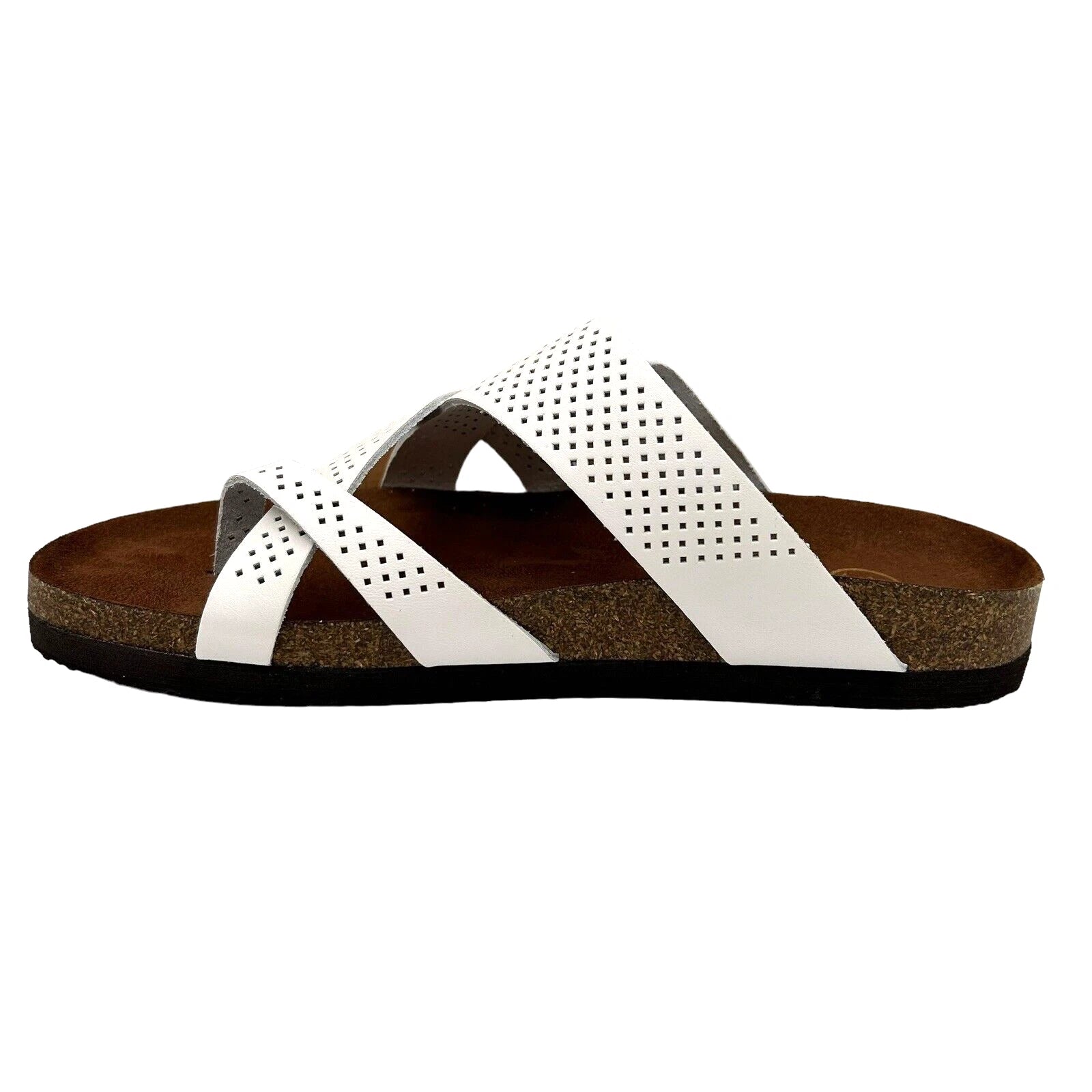 White Mountain Women's Leather Slide Sandals Size 9 White/Brown Toe Loop Style