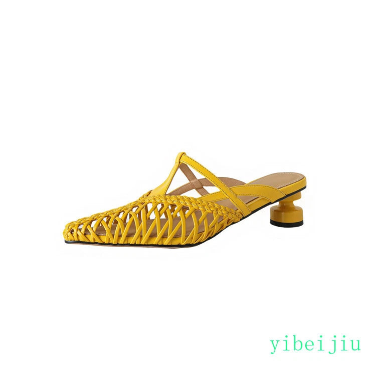 Women's Pointed Toe Hollow Out Weave Slides Mules Sandals Dress Shoes Leather OL