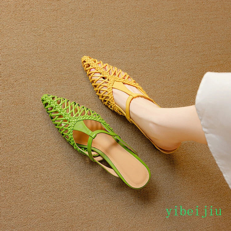 Women's Pointed Toe Hollow Out Weave Slides Mules Sandals Dress Shoes Leather OL
