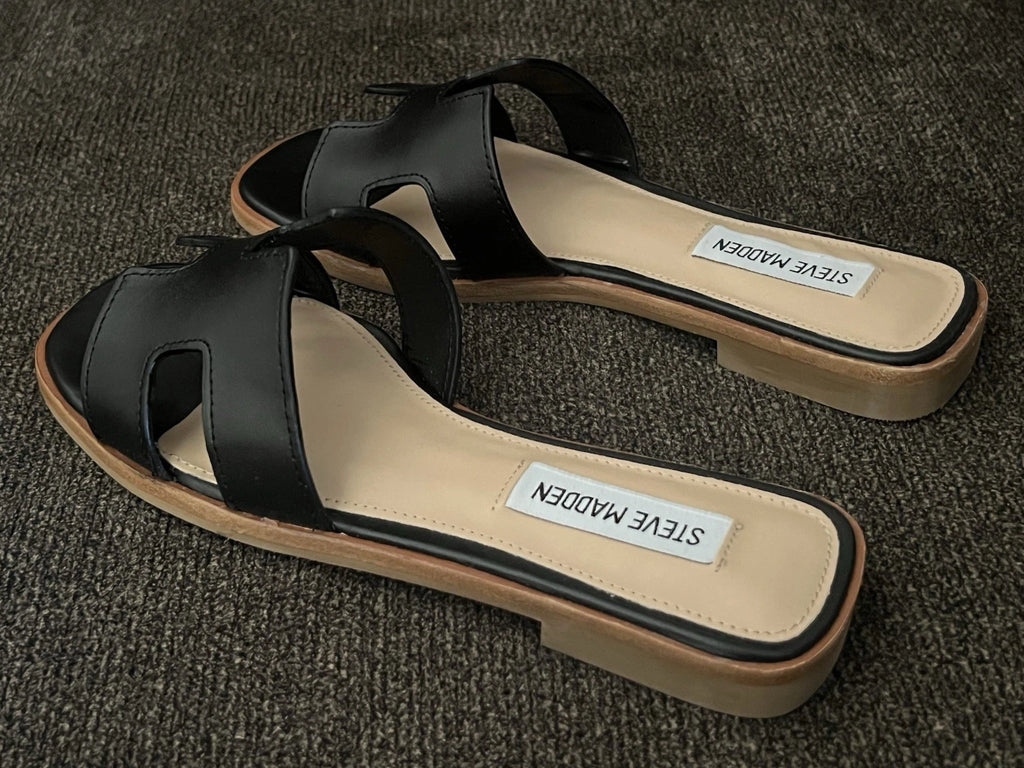 Steve Madden Hadyn Women Sandals Black Leather -Size 5M