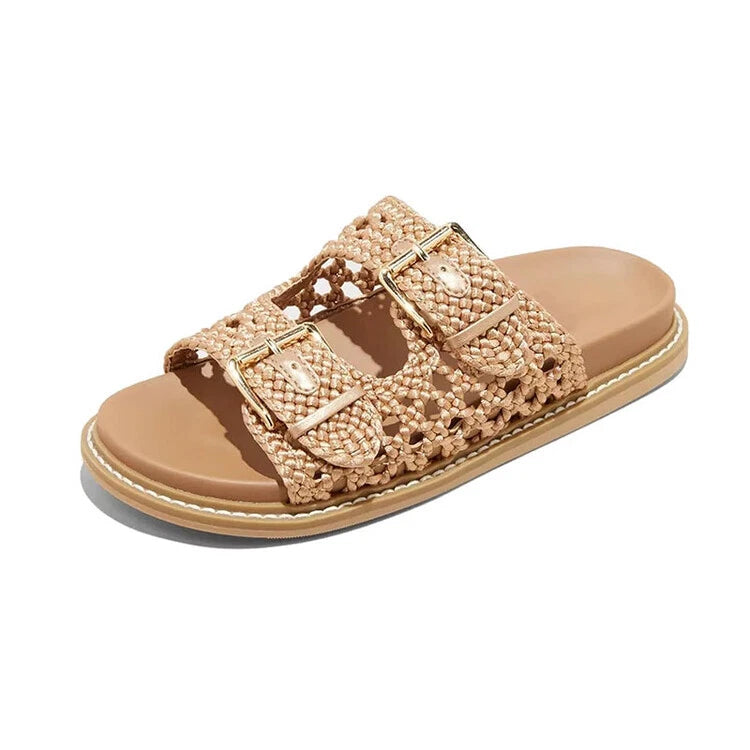 Womens Fashion Open Toe Weave Buckle Strap Beach Slipper Sandal Slide Shoes