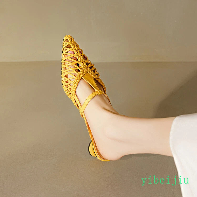 Women's Pointed Toe Hollow Out Weave Slides Mules Sandals Dress Shoes Leather OL