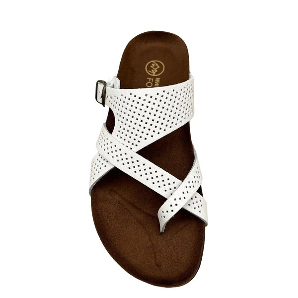 White Mountain Women's Leather Slide Sandals Size 9 White/Brown Toe Loop Style