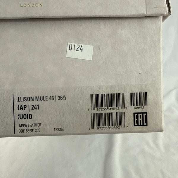 Jimmy Choo Allison Mule 45 Leather Heel Slide Camel Brown Tan Sz 36.5 6.5