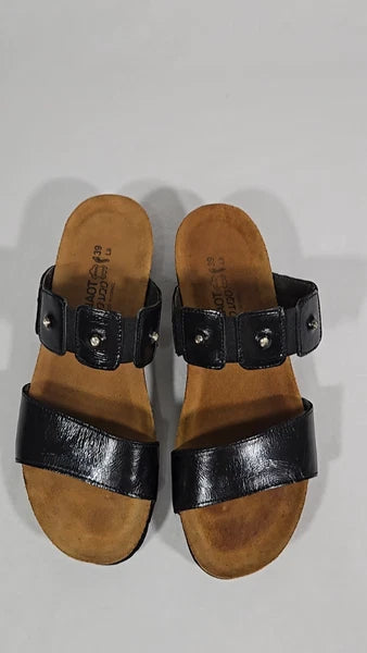 NOAT Ashley Rhinestone Adjustable Gore BLACK Leather Sandals Women's Size 8-8.5.