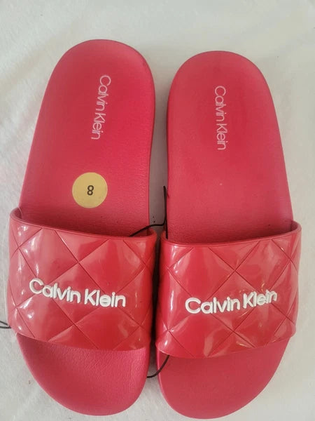 WOMENS CALVIN KLEIN RED QUILTED STYLE SLIDES 8