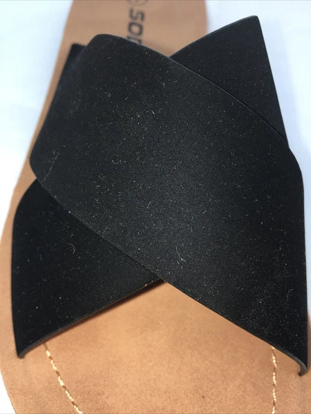 SODA-REFLECT-BLACK NUBUCK PU X BANDS Slide CASUAL Fashion Women Sandal Slip On
