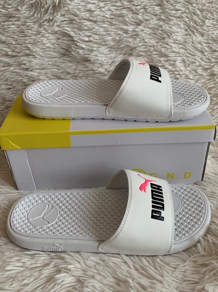 Women’s Slides Size 9 PUMA Cool Cat Style: 371013 13 White Knockout/Pink