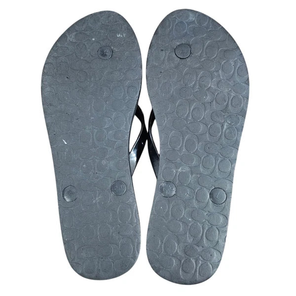 Coach Abbigail Black Flip Flops Women' Size 6B Turnlock Logo Thong Sandals