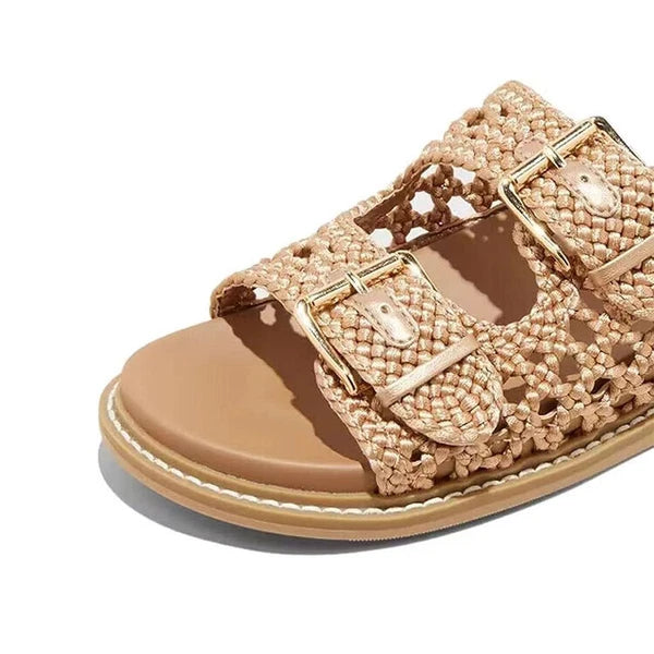 Womens Fashion Open Toe Weave Buckle Strap Beach Slipper Sandal Slide Shoes
