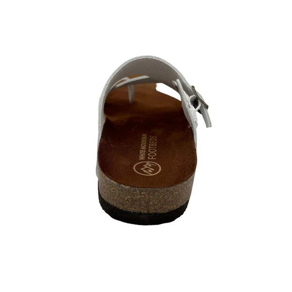 White Mountain Women's Leather Slide Sandals Size 9 White/Brown Toe Loop Style