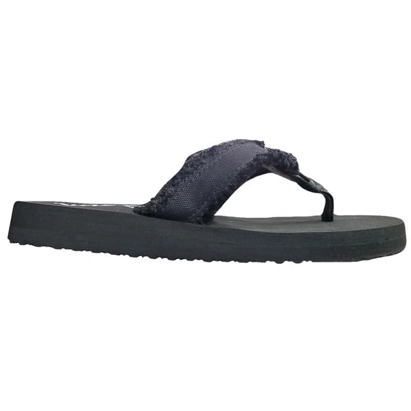 Very G Womens GJazz 3 Frayed Top Fashion Flip Flop Sandal, Black