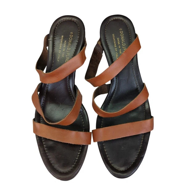 Vtg Donald Pliner Sandals Women's Size 10M Leather Strappy Wooden Heel Brown