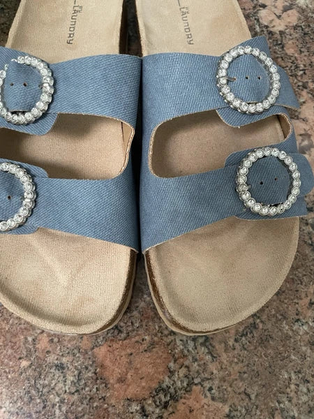 womens ortho Style sandals size 9.5-Blue w/Rhinestone Accent~Never Worn~comfy