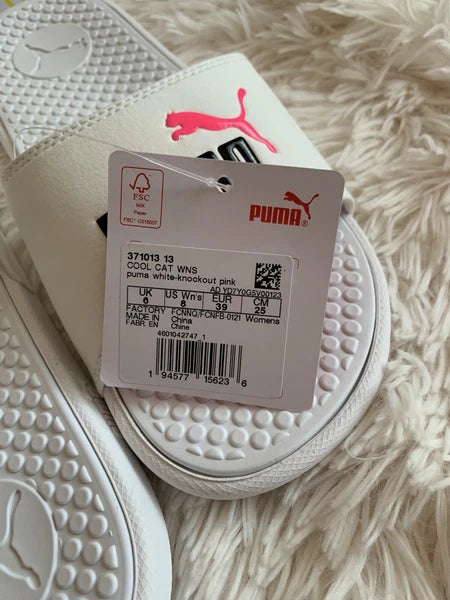 Women’s Slides Size 9 PUMA Cool Cat Style: 371013 13 White Knockout/Pink