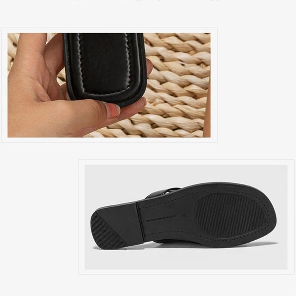 Women Summer Flat Sandals Split Toe PU Leather Fashion Beach Slide Flip Flops