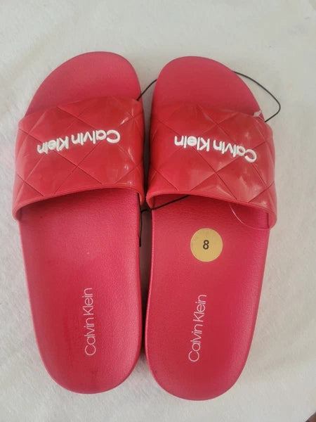 WOMENS CALVIN KLEIN RED QUILTED STYLE SLIDES 8