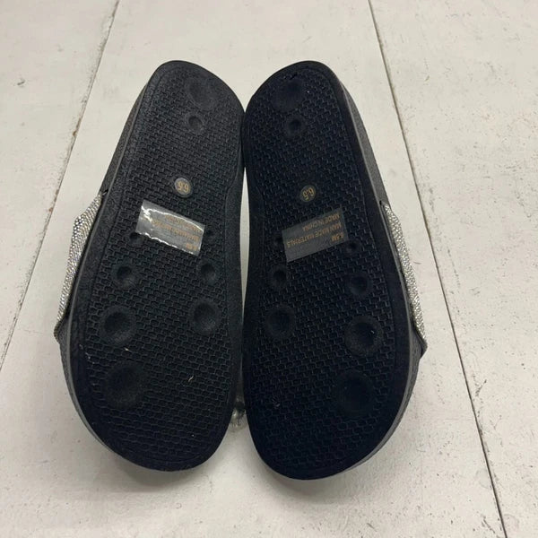 Fashion Nova Black & Silver Rhinestone Slip-On Slide Sandals Women's Size 6.5