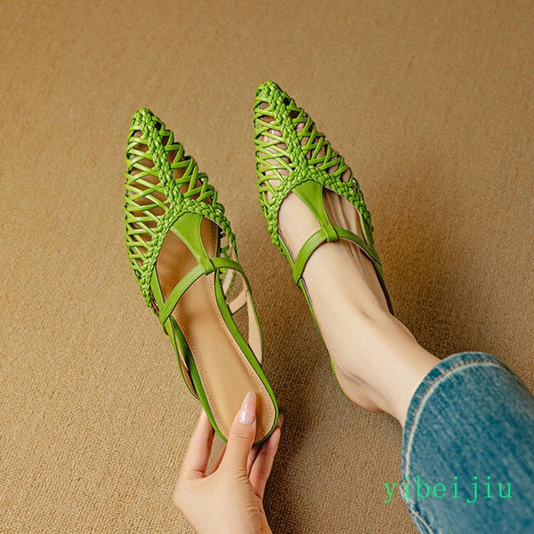 Women's Pointed Toe Hollow Out Weave Slides Mules Sandals Dress Shoes Leather OL